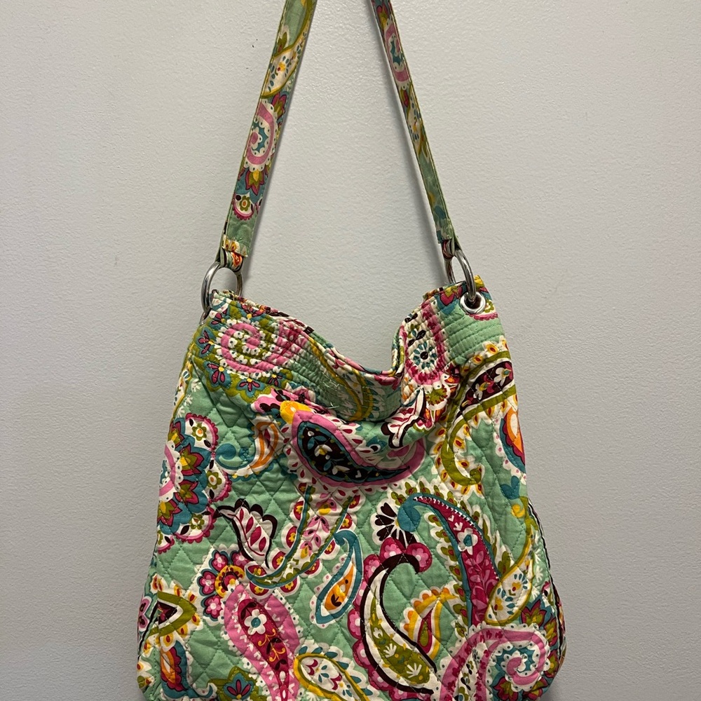 Vera Bradley hobo handbag, green & pink paisley